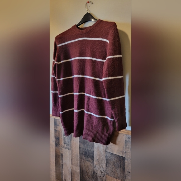 Urban Heritage Maroon and White Striped Crew Neck Sweater - Picture 6 of 7